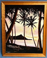VINTAGE HAWAII SUNSET FRAME PICTURE SIGNED SEE PIC