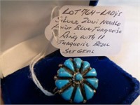 SILVER ZUNI NEEDLE POINT BLUE TURQUOISE RING