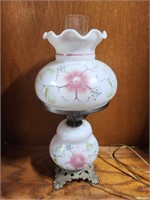 Vintage Floral Milk Glass Hurricane Lamp