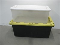 Two Plastic Storage Totes Largest 38 Gallon