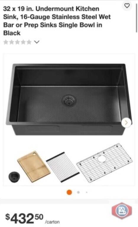 1 pcs; 32 x 19 in. Undermount Kitchen Sink,