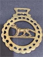 Vintage running fox horse brass