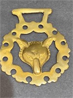 Vintage English fox-motif horse brass