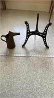 Cast iron kettle stand and 1 QT oil can