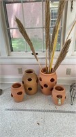 4 red clay terracotta pots and fox tail decor