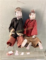 2 ANTIQUE ASIAN WOOD & CLAY? DOLLS