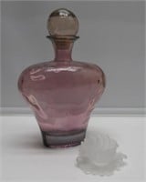 PURPLE GLASS DECANTER 13.5" TALL AND 1893 WORLDS