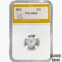 1852 Silver Three Cent PGA MS64