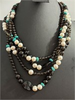 4Strand CGINecklace-pearl,smoky quartz,black onyx