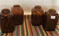 Set of 4 Antique Brown Glass Snuff Jars
