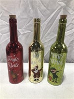 LIGHT UP CHRISTMAS WINE BOTTLES 3PC 1CORK MISSING