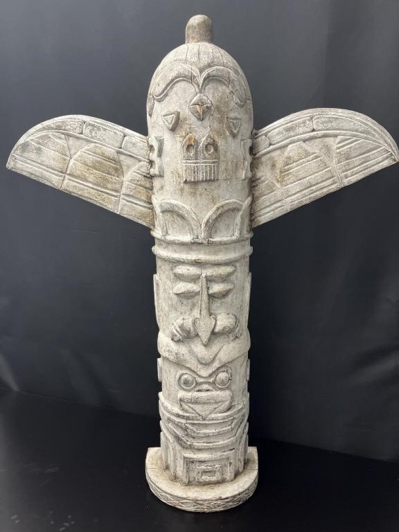 Aboriginal Tall Carved Wood Totem Pole 41in