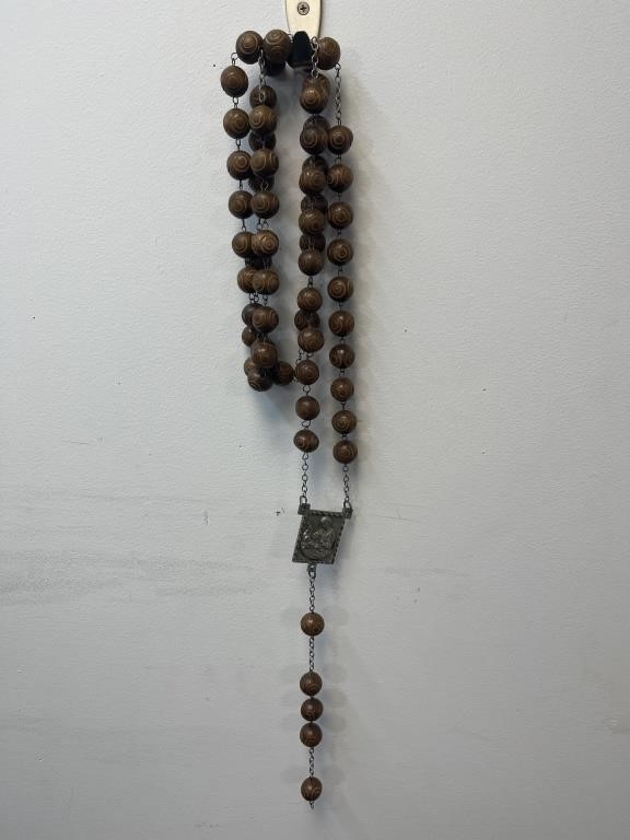 Priest's Long Wood Beaded Catholic Rosary