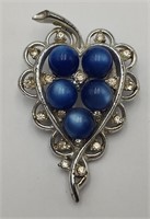 Vintage Coro Silvertone Blue Moon Glow Brooch