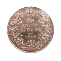 Canada 1913 Tenty Five Cents MS60 Cleaned  ICCS