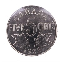 Canada 1923 Fuve Cents MS60 ICCS