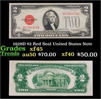 1928D $2 Red Seal United States Note Grades xf+