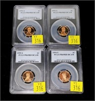 4- Lincoln Proof cents 1991-S-1995-S, PCGS slab
