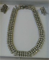 Vintage Rhinestone Necklace & Screwback Earrings