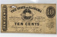 1864 State of Alabama Confederate 10c Note,