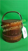 Small Wooden Firkin, Banded w Lid & Handle