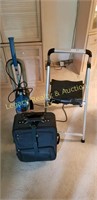 Step ladder, vacuum cleaner, and travel case