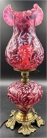 Beautiful Fenton Cranberry Opal Daisy Fern Lamp