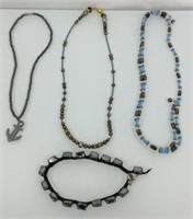 Hematite and pearl necklaces and anklet 4pc