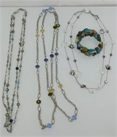 3 glass bead necklaces and bracelet
