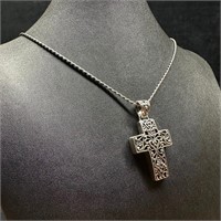Sterling Silver Filigree Cross Pendant Necklace