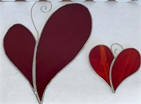 Two Stained Glass Hearts 9” & 4”
