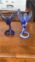 Pair of Blue Art Glass Vases
