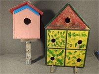 Two Colourful Birdhouses/Feeders 20" Tall