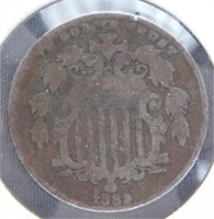 1883 Shield Nickel, 3 Over 2.