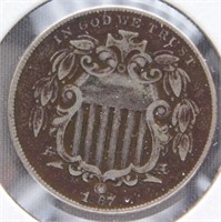 1867 Shield Nickel, No Rays.