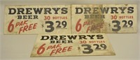 Lot of 3 DREWRYS Beer Masonite Price Board Signs