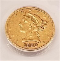 1880-S $5 Gold Piece ANACS EF 40 Details