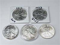 5 American Silver Eagles: 2023, 2016, 2008, 1987