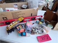 LEVEL, BUTTONS, TUPPERWARE & MISC. ITEMS