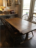 Oak Tressel Table w/4 Windsor Chairs