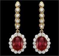 $8,420  14k Gold 6.40 cts Ruby & Diamond Earrings