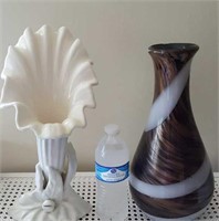 Tall vases, glass swirled, white flower pottery
