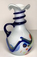 Art Glass Vase with Cobalt Coil