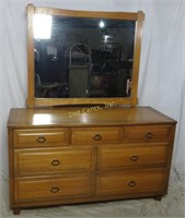 Mid Century Modern Oak Double 54" Wood Dresser