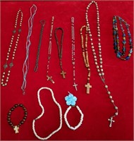 703 - MIXED LOT OF ROSARIES & COSTUME JEWELRY