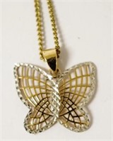 9ct two toned gold butterfly pendant