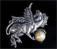 Mid century handmade "griffin" brooch