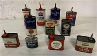 11 oiler cans and lock fluid tins; includes Conoco