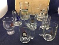 Lot of Advertising Beer Mugs and Glasses