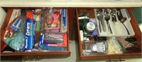 2 kitchen drawers bags, flatware, battery